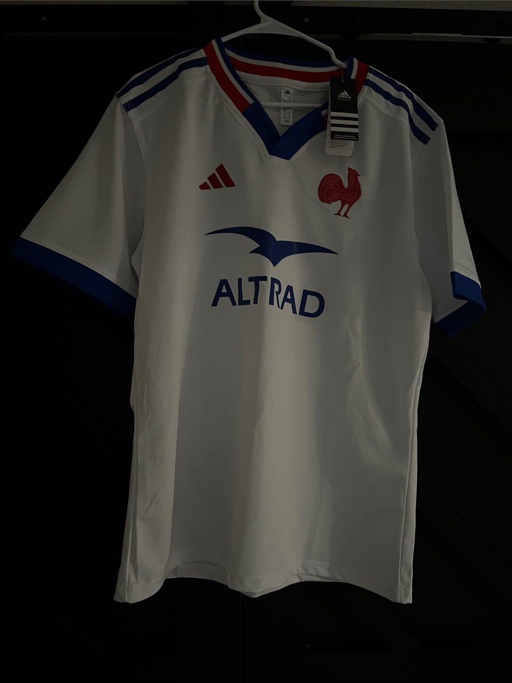 ADIDAS White and Blue D.DOUÉ #9 Soccer Jersey